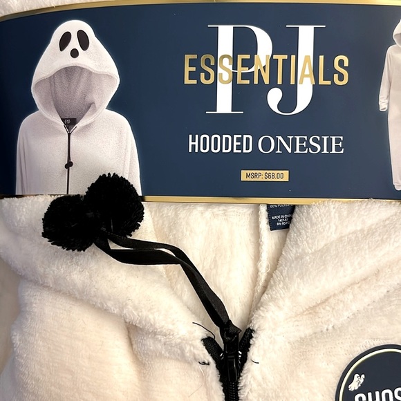 GHOST Hooded Onesie Pajama or Costume * size M * White with Black * Footless * - Picture 3 of 10